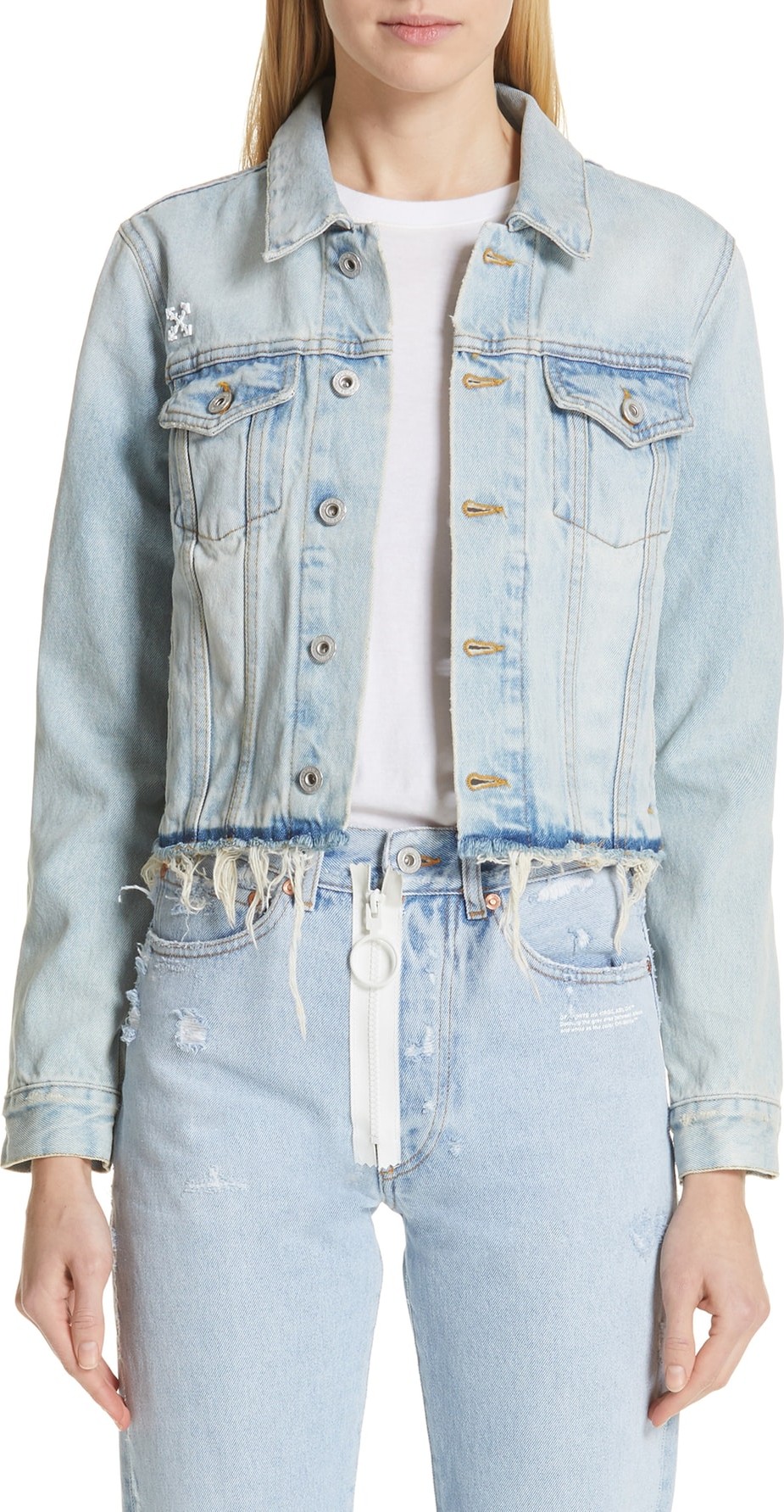 Off White Crop Denim Jacket
