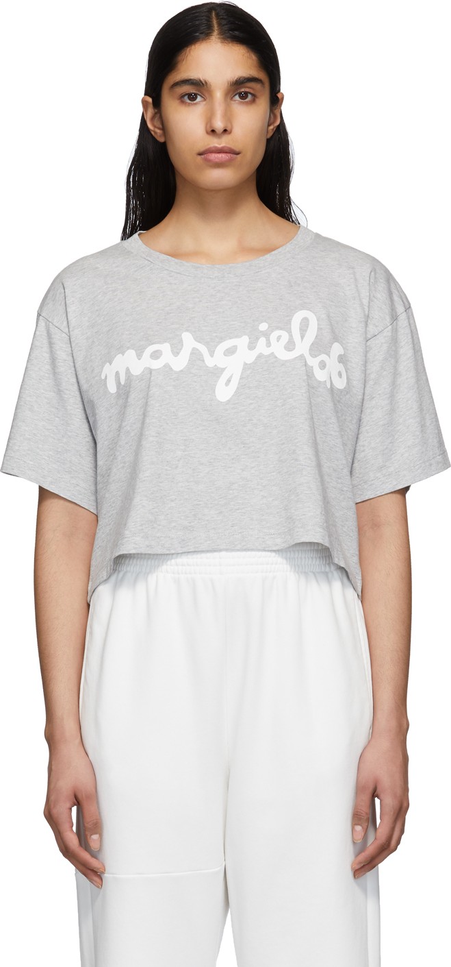 MM6 Maison Margiela Grey Logo Cropped T-Shirt