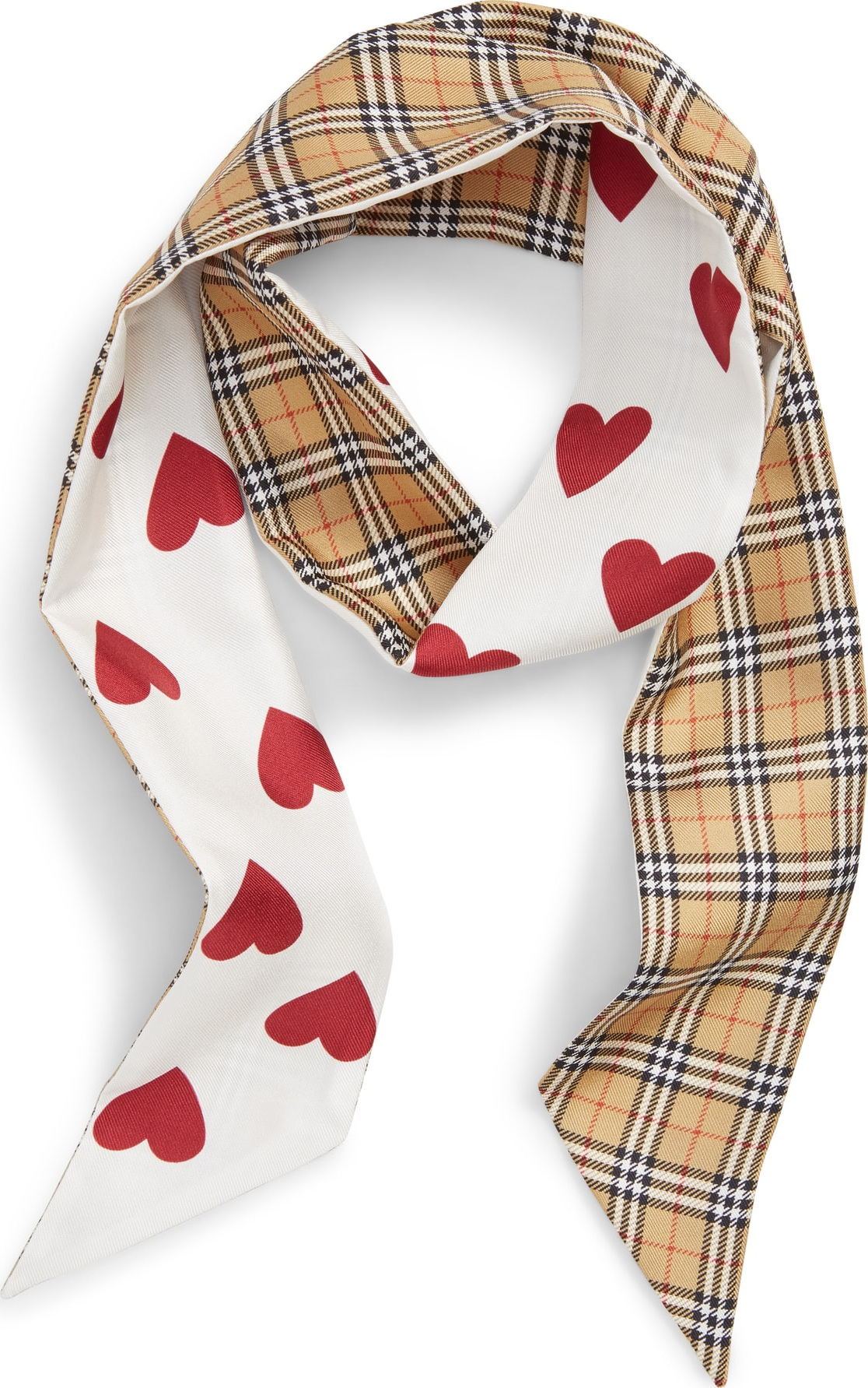 Burberry London England Heart & Check Silk Skinny Scarf