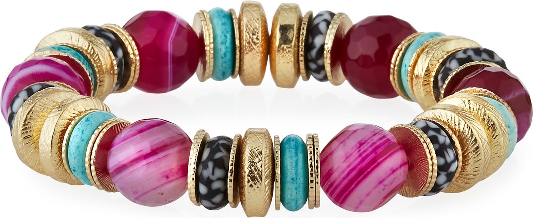 Akola Agate, Bone & Glass Stretch Bracelet, Pink