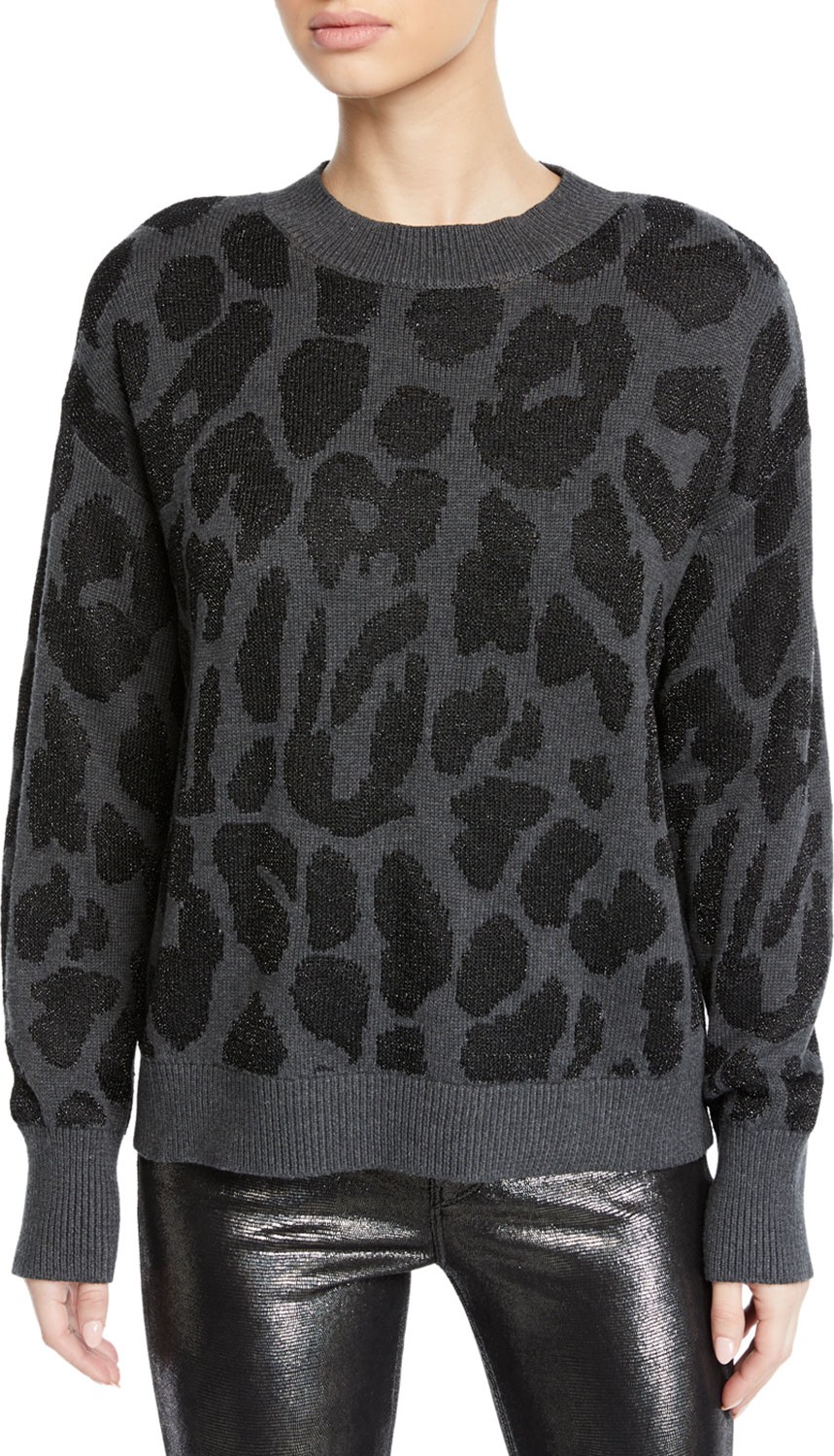 RtA Liam Leopard-Print Crewneck Pullover Sweater