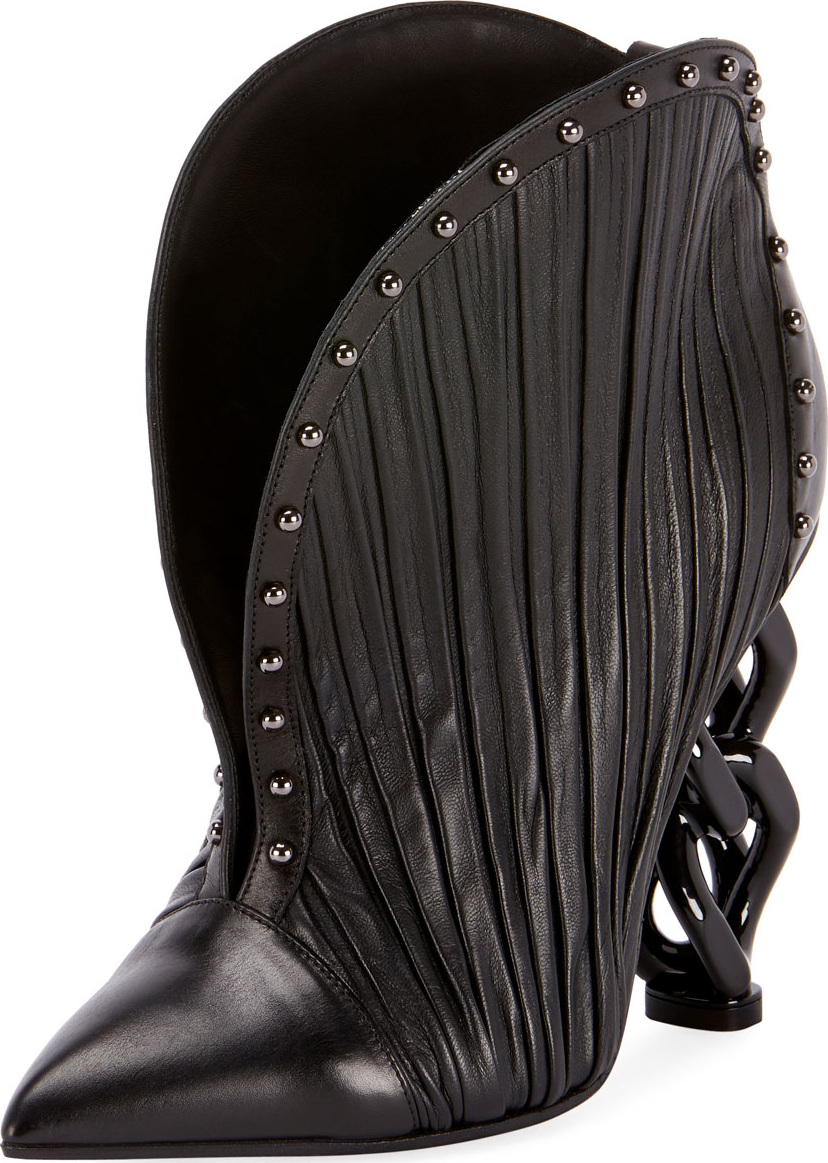 Balmain Ines Pleated Studded Chain-Heel Bootie