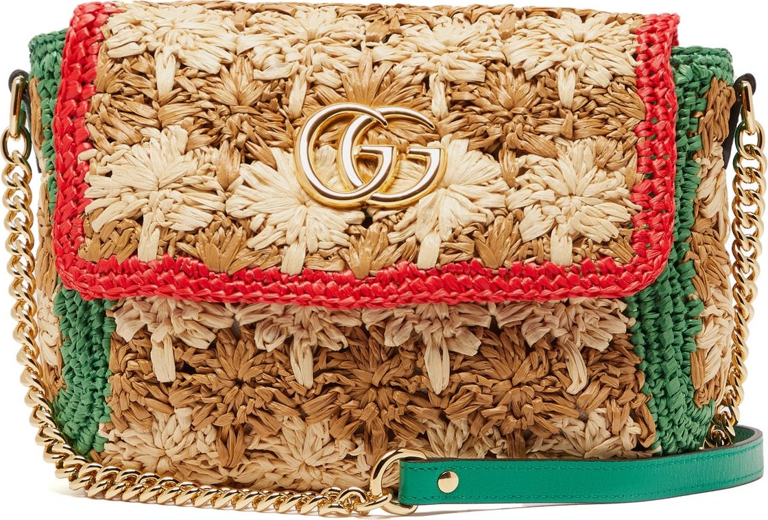 Gucci GG Marmont floral raffia-macramé shoulder bag