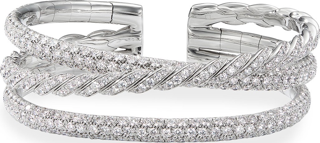 David Yurman Pave Flex 18k White Gold Diamond Bracelet, Size M