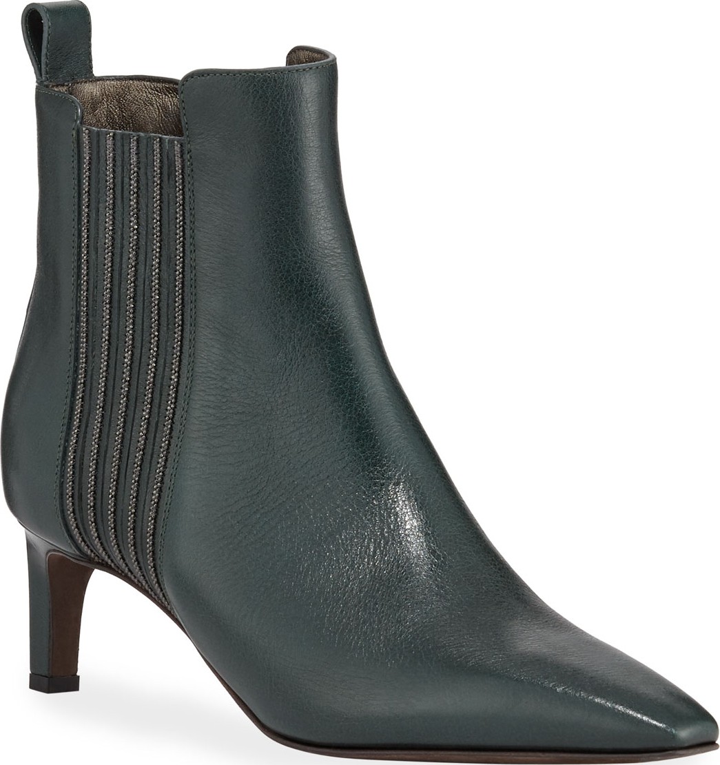 Brunello Cucinelli Glossy Calf Booties with Monili Stripes