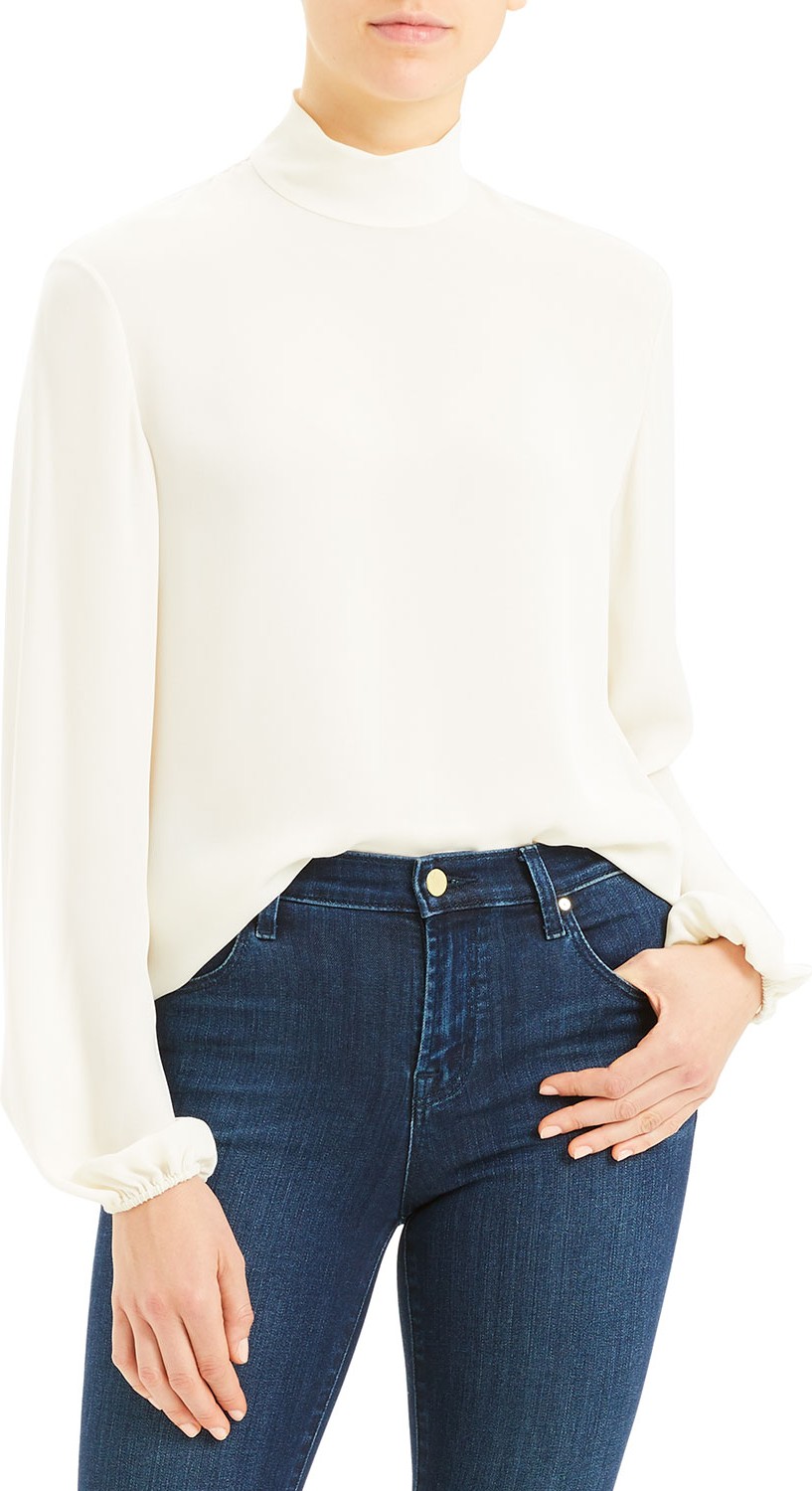 Theory Silk Long-Sleeve Turtleneck Top
