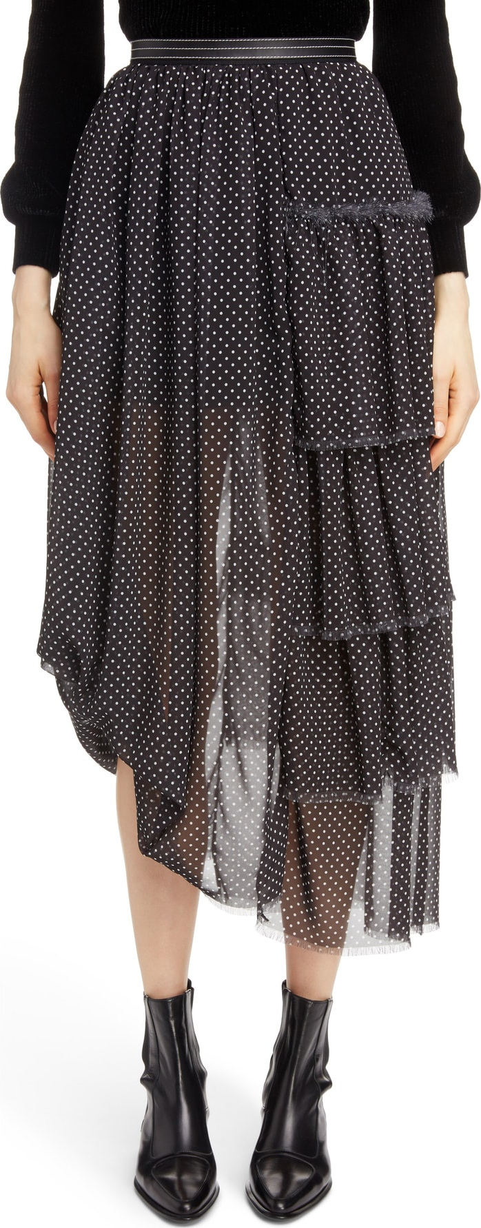 LOEWE Polka Dot Asymmetrical Tiered Ruffle Skirt