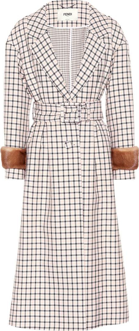 Fendi Fur-trimmed plaid wool coat