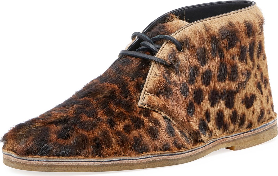 Saint Laurent Men's Nino Leopard Calf Hair Chukka Boot