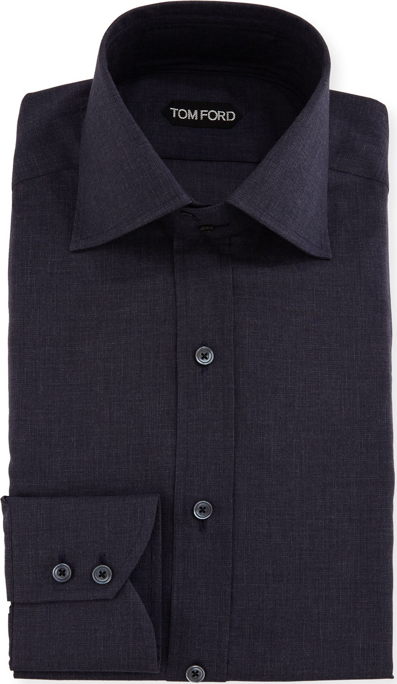 TOM FORD Slim-Fit Tonal Check Dress Shirt, Navy