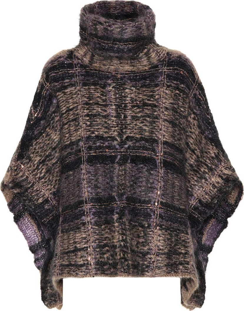 Brunello Cucinelli Checked mohair-blend poncho