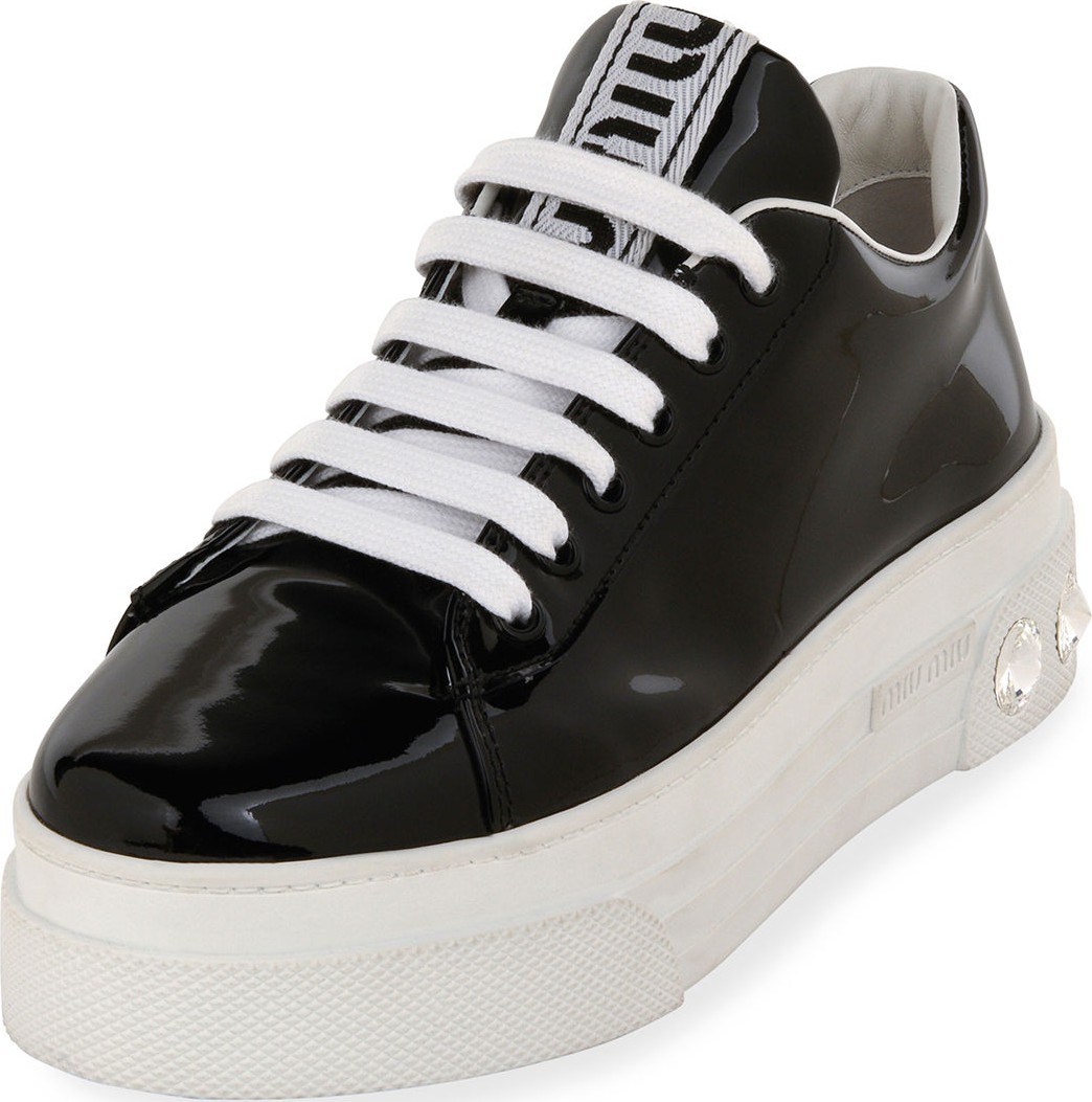 Miu Miu Patent Leather Sneakers with Crystal Heel
