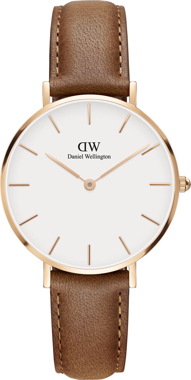 Daniel Wellington 32mm Classic Petite Durham Watch, White/Rose Golden/Brown