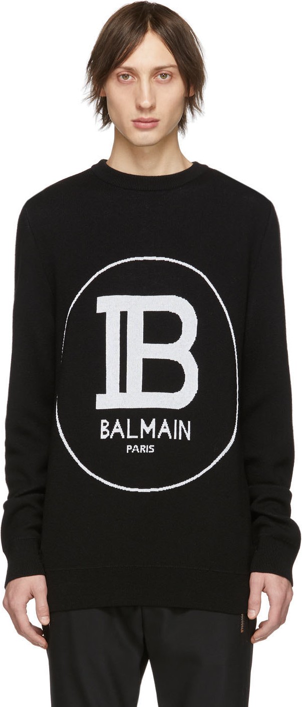 Balmain Black Wool Logo Sweater