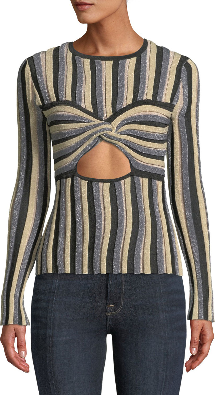 Tabula Rasa Millais Striped Metallic Twist-Front Cutout Top