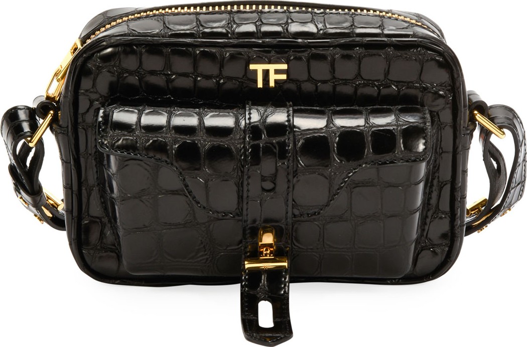 TOM FORD Embossed-Croc Camera Crossbody Bag