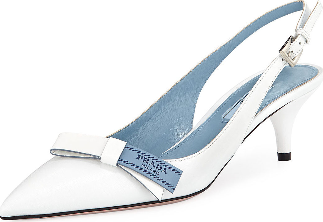 Prada Logo-Bow Leather Slingback Pump
