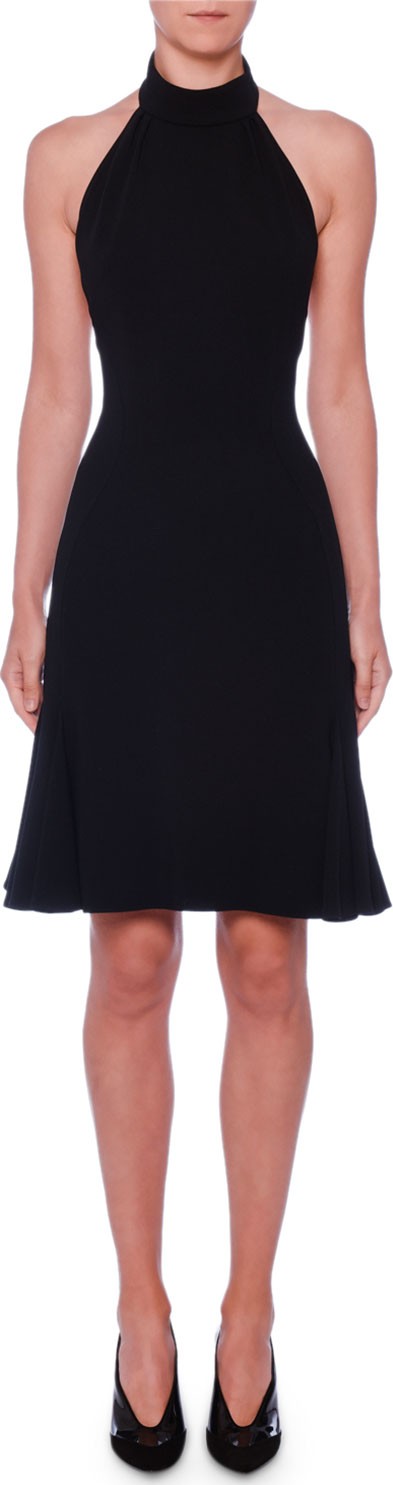 Stella McCartney Sleeveless Halter-Neck Open-Back Fit-and-Flare Stretch-Cady Dress