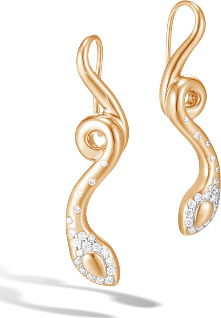 John Hardy 18k Gold Legends Cobra Diamond Earrings