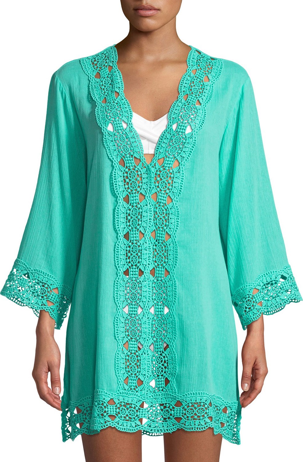 La Blanca Embroidered-Inset Tunic Coverup