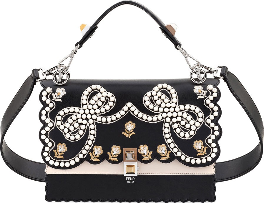 Fendi Kan I Bow Leather Scalloped Shoulder Bag