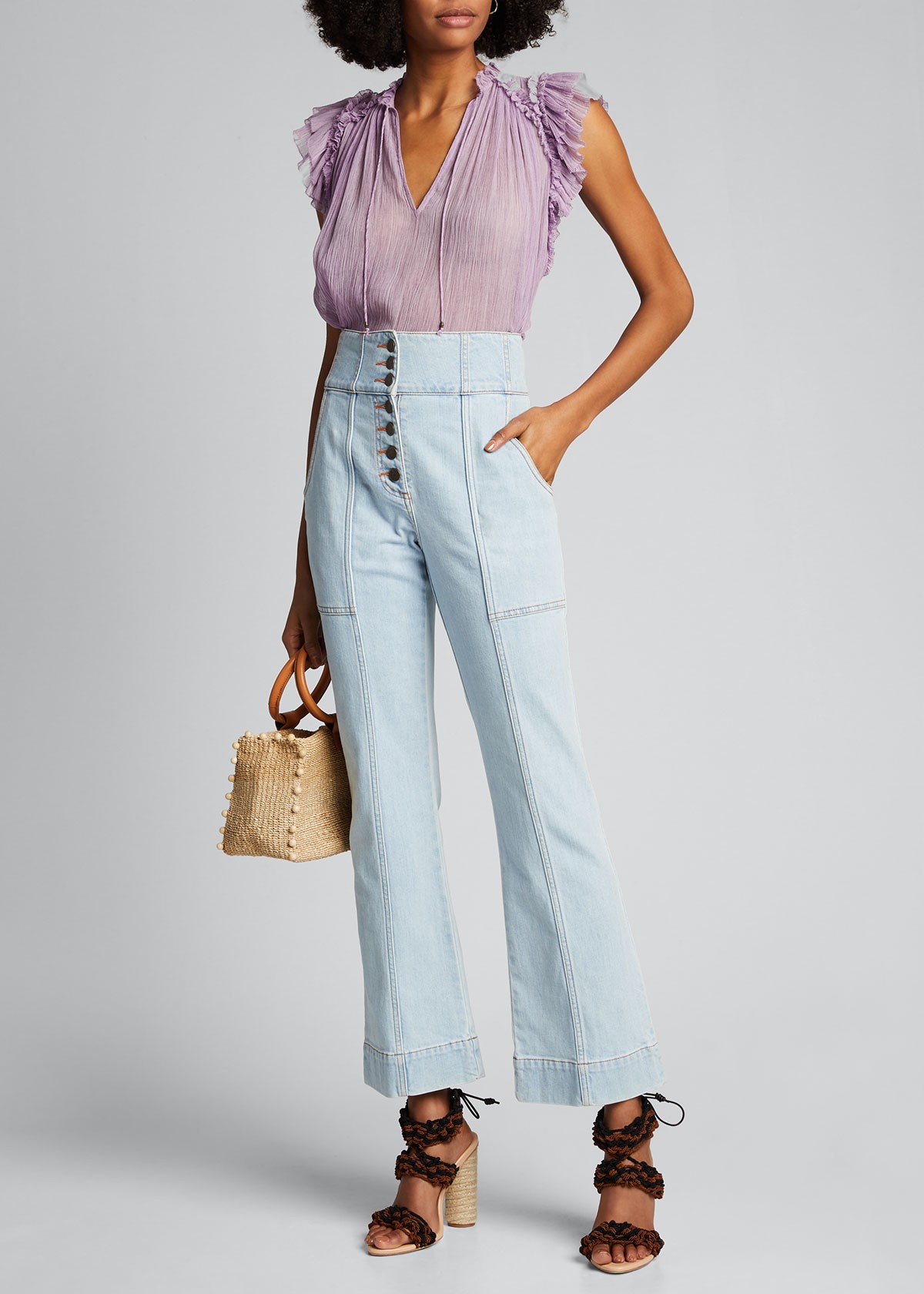 Ulla Johnson Clea Sheer Flutter-Sleeve Blouse