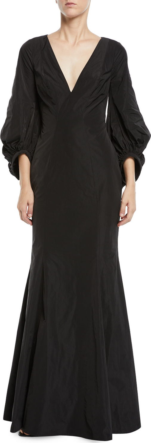 ZAC Zac Posen Olivia V-Neck Draped-Sleeve Gown