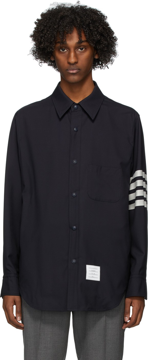 Thom Browne Navy Snap Front 4-Bar Jacket