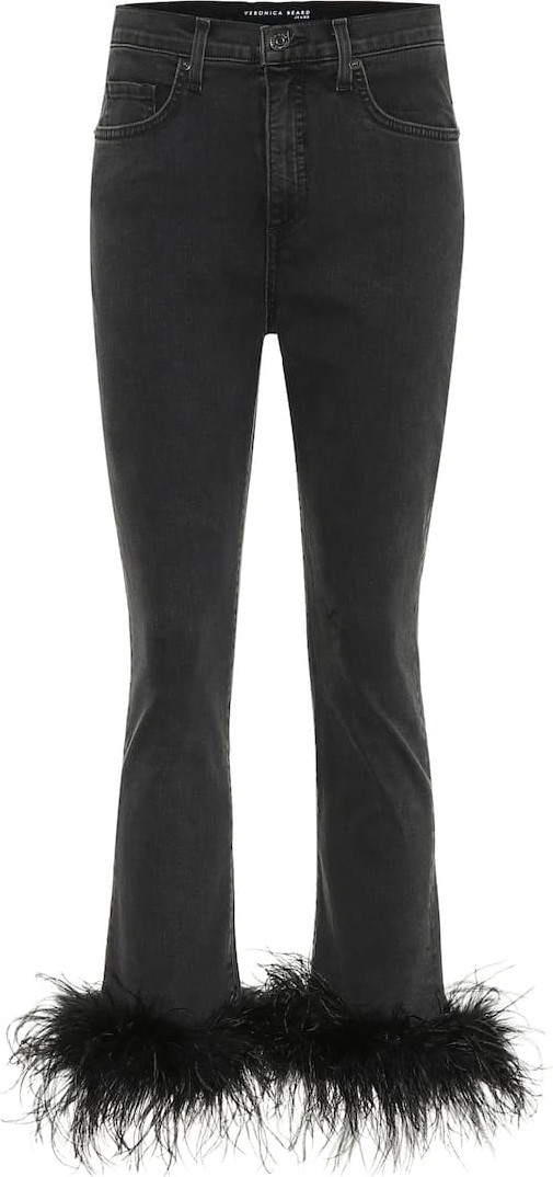 Veronica Beard Kareena feather-trimmed skinny jeans