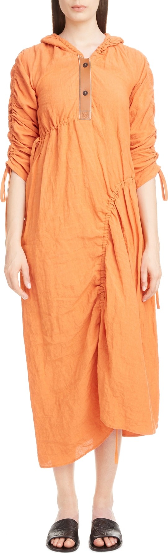 LOEWE Henley Linen Drawstring Midi Dress