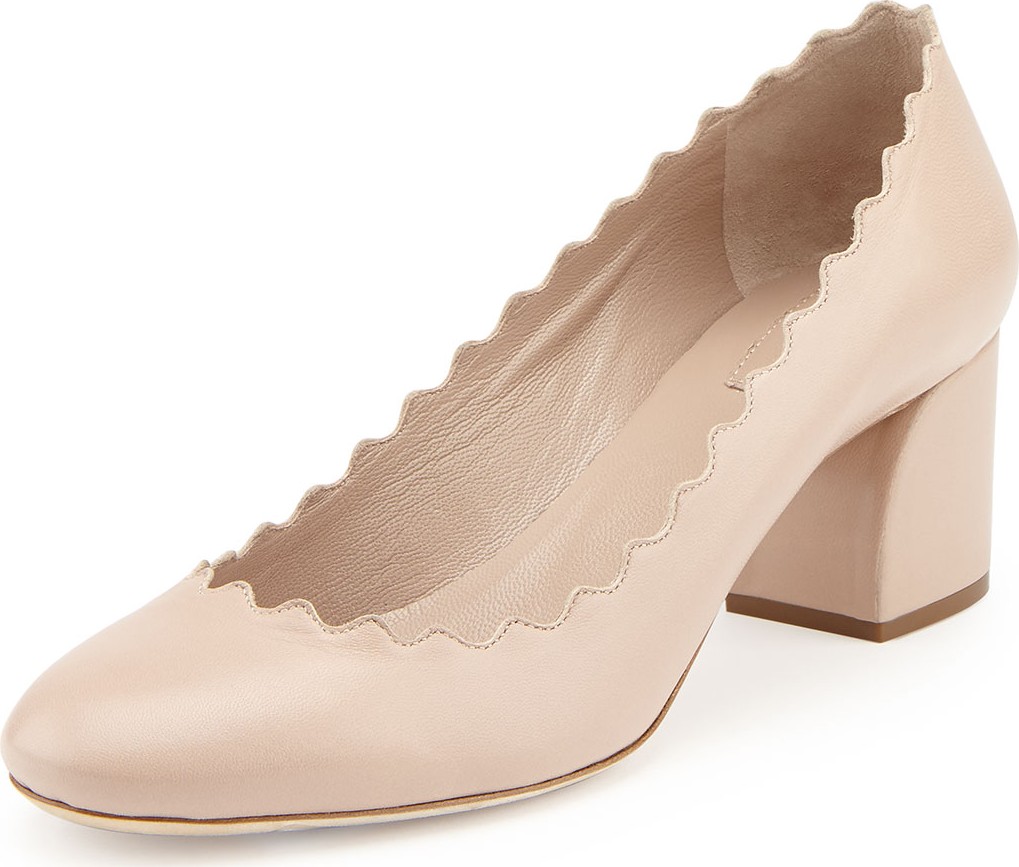 Chloe Scalloped Leather Pumps  Light Pink