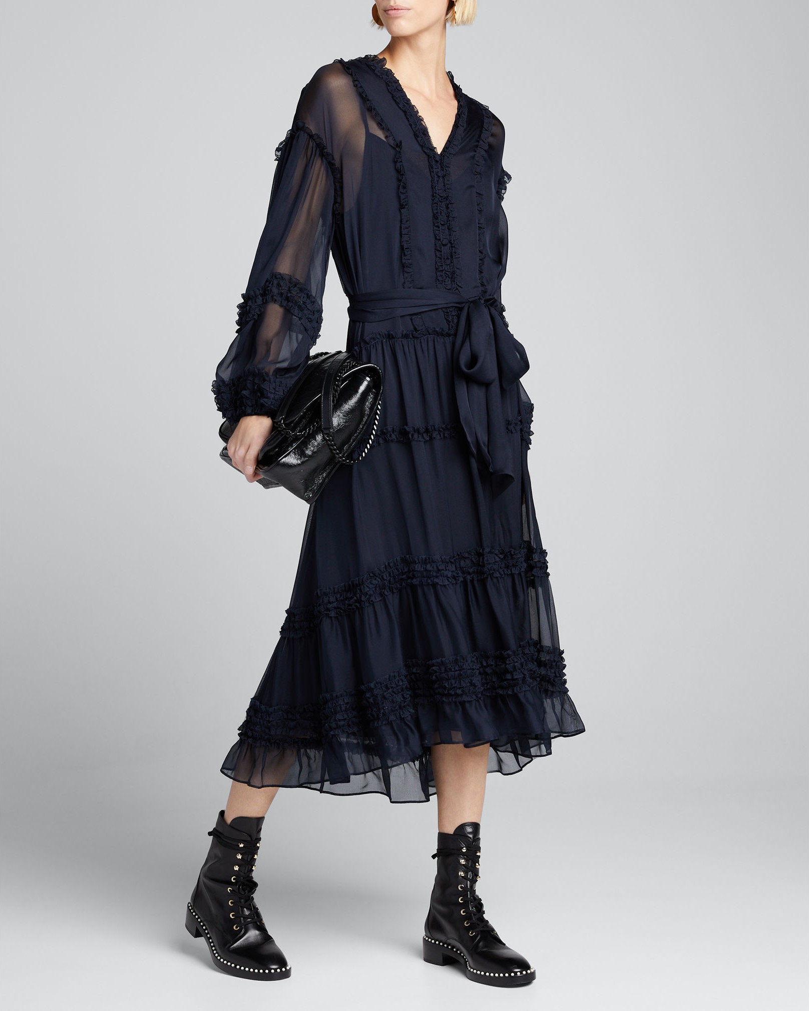 Ulla Johnson Althea Tiered Silk Long-Sleeve Midi Dress
