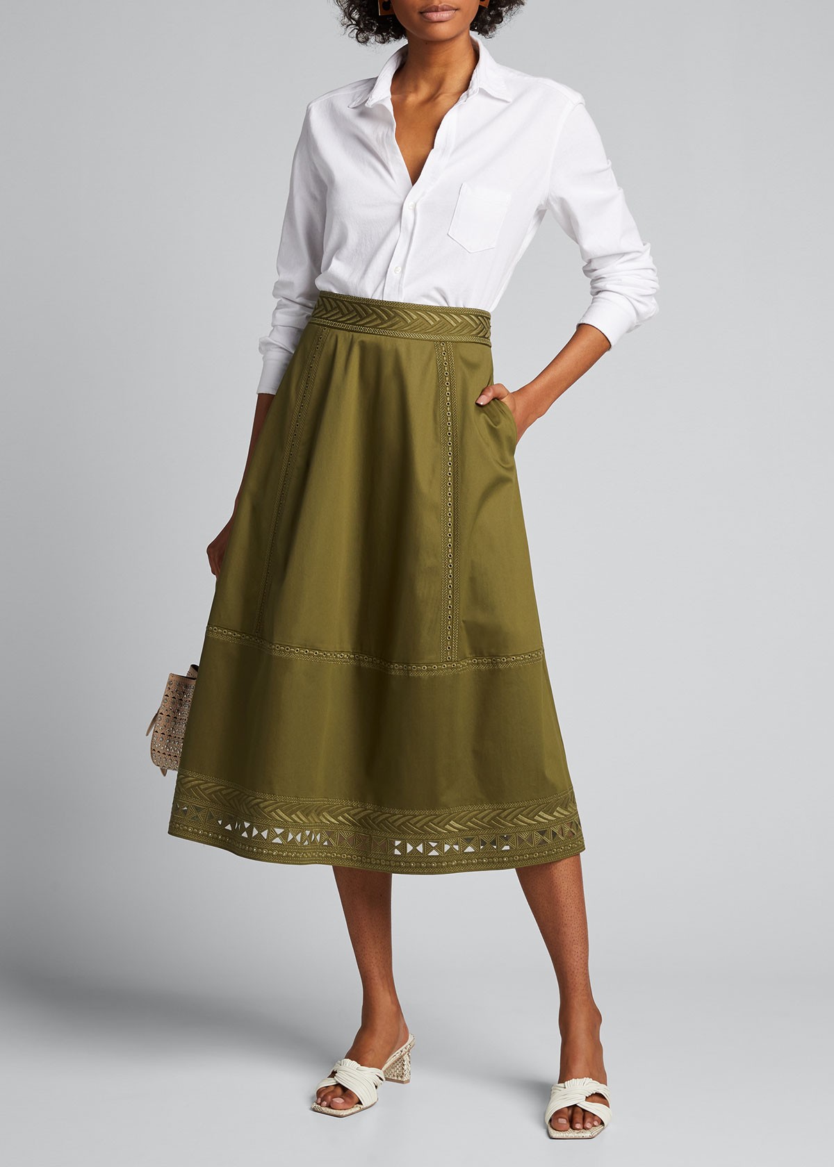 Elie Tahari Daisy Embroidered Midi Skirt