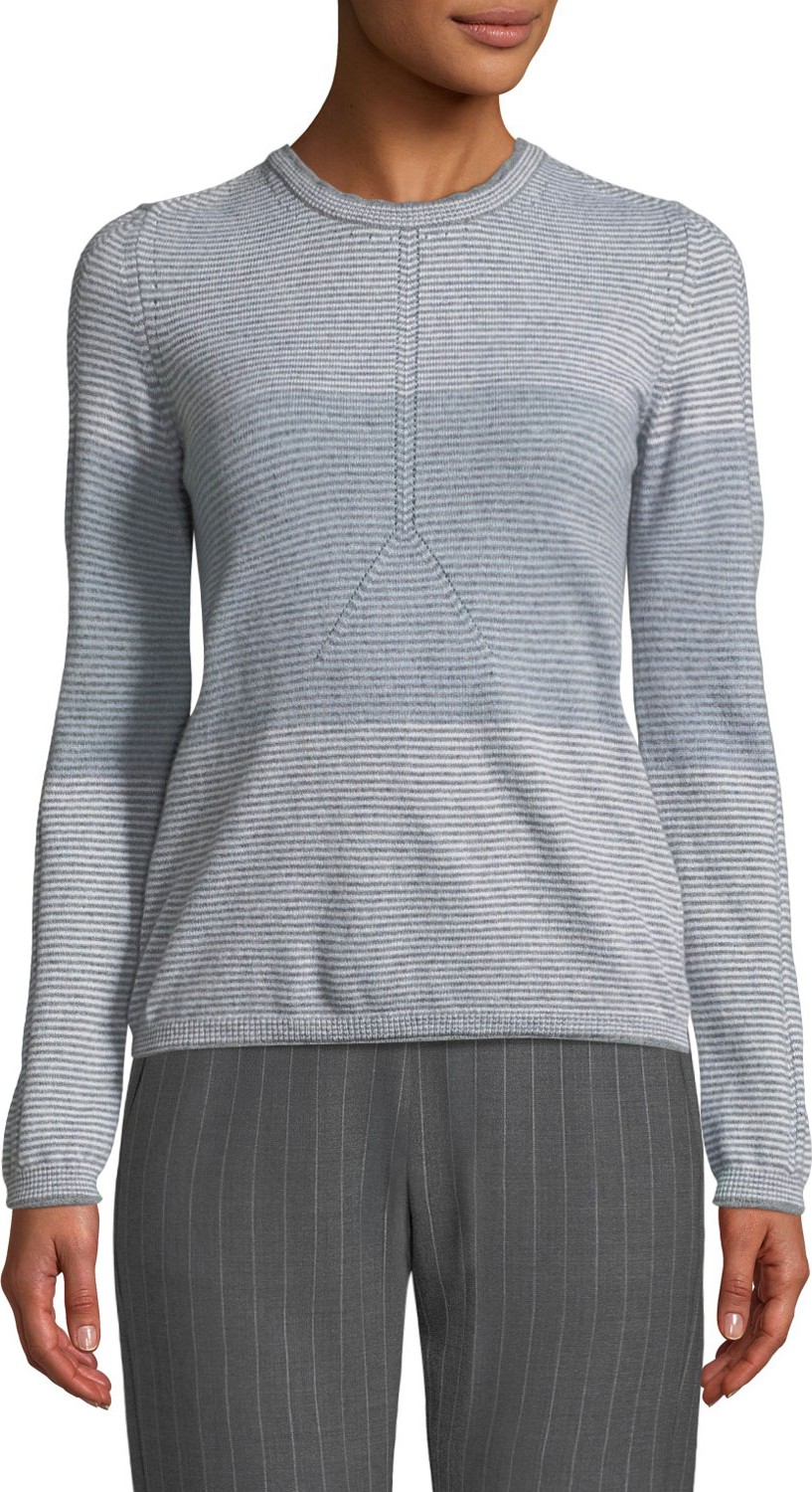 Piazza Sempione Crewneck Long-Sleeve Striped Wool-Cashmere Sweater