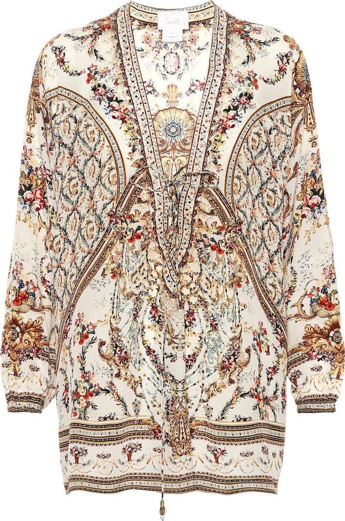 Camilla Embellished printed silk blouse