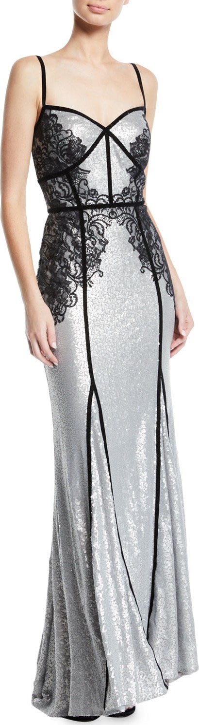 Tadashi Shoji Sequin & Lace Sleeveless Gown