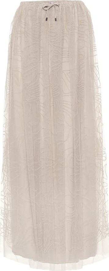 Brunello Cucinelli Embroidered tulle maxi skirt
