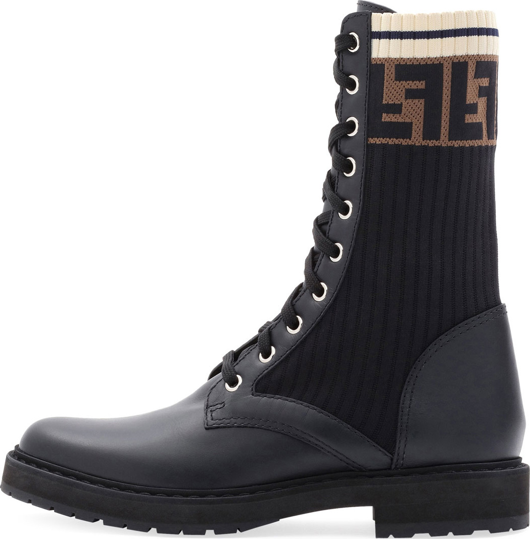 Fendi Leather Combat Boot with FF Cuff