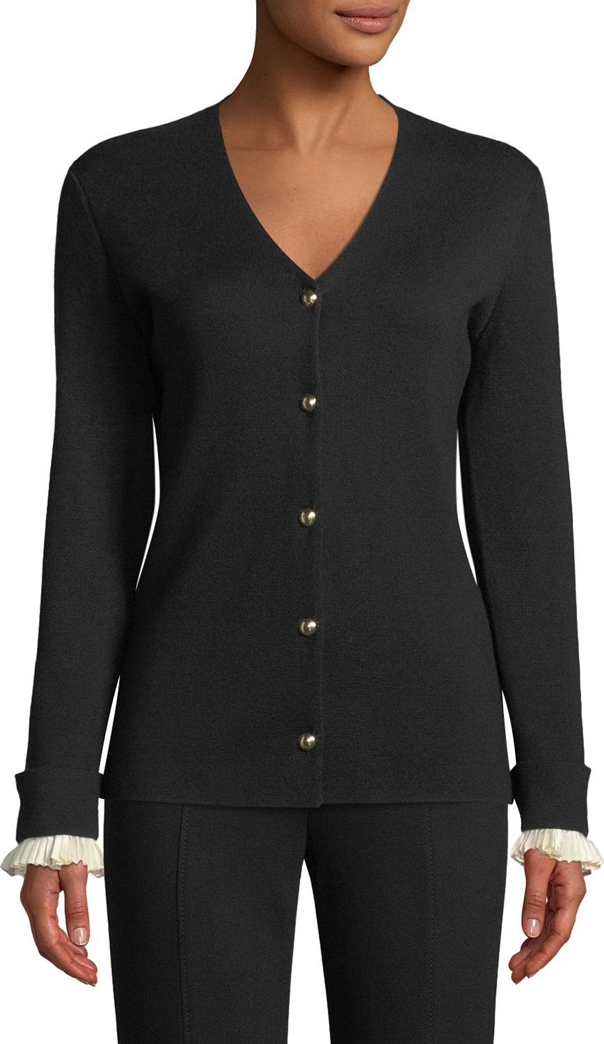 Escada Wool/Silk V-Neck Cardigan w/ Detachable Cuffs