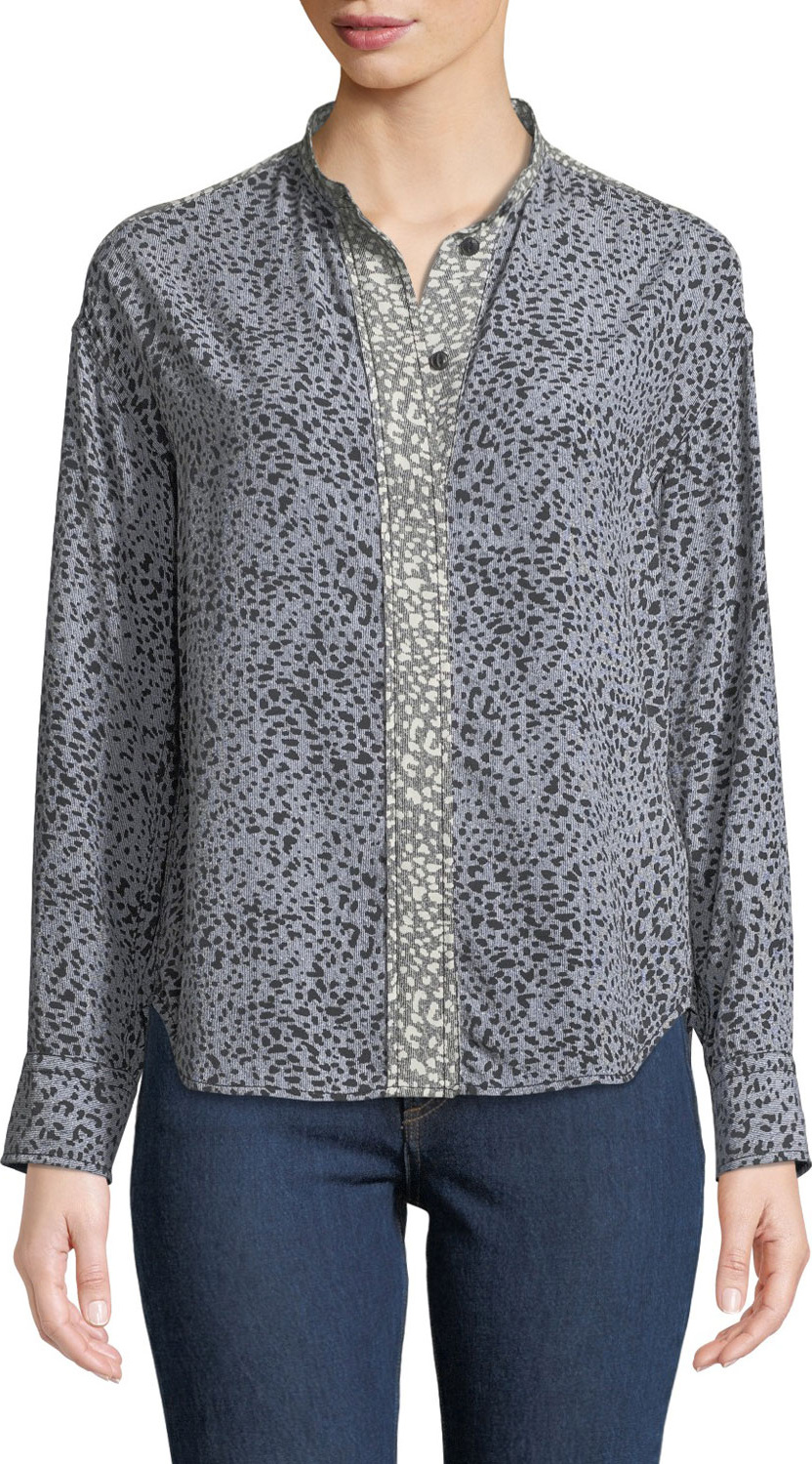 Rag & Bone Christie Long-Sleeve Cheetah Animal-Print Silk Blouse