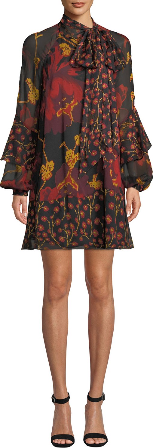 DIANE von FURSTENBERG Effie Printed Tie-Neck Silk Cocktail Dress