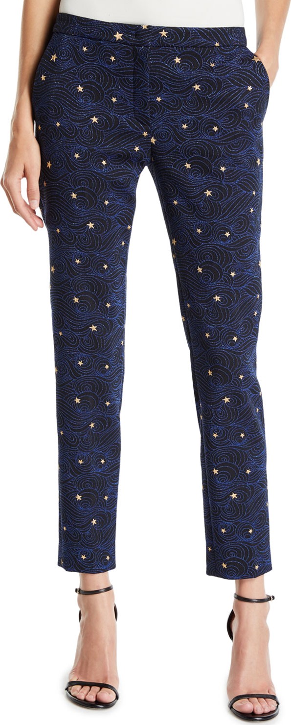 Escada Talas Night-Sky Jacquard Ankle Pants