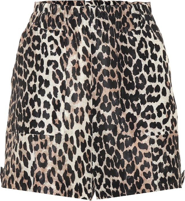 Ganni Leopard-print linen and silk shorts