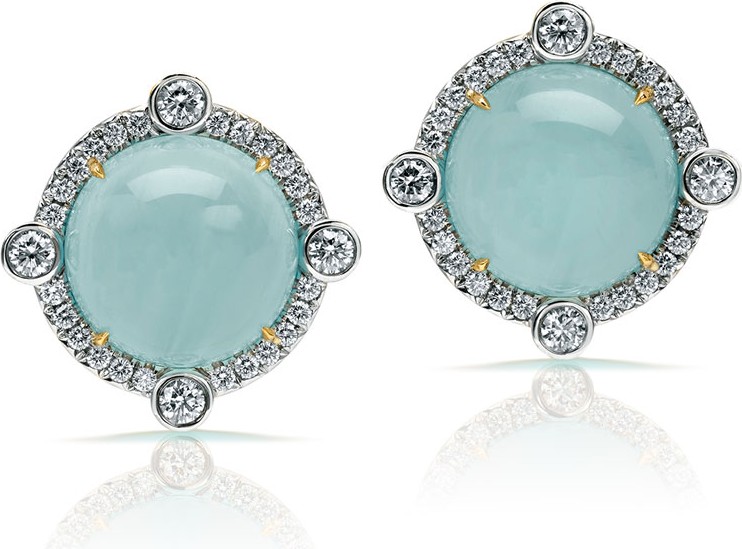 Pamela Huizenga 18k Gold Aquamarine & Diamond Stud Earrings