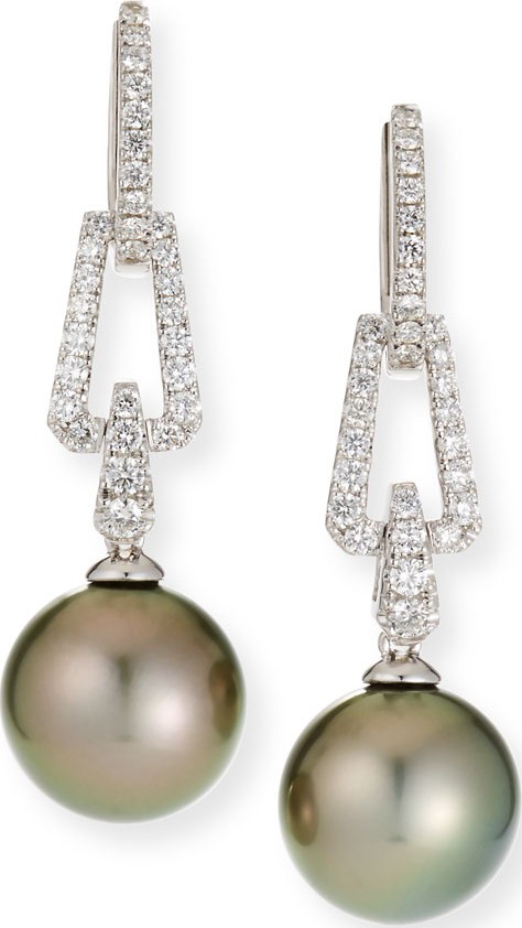 Belpearl 18k White Gold Diamond Interlock & Pearl Earrings