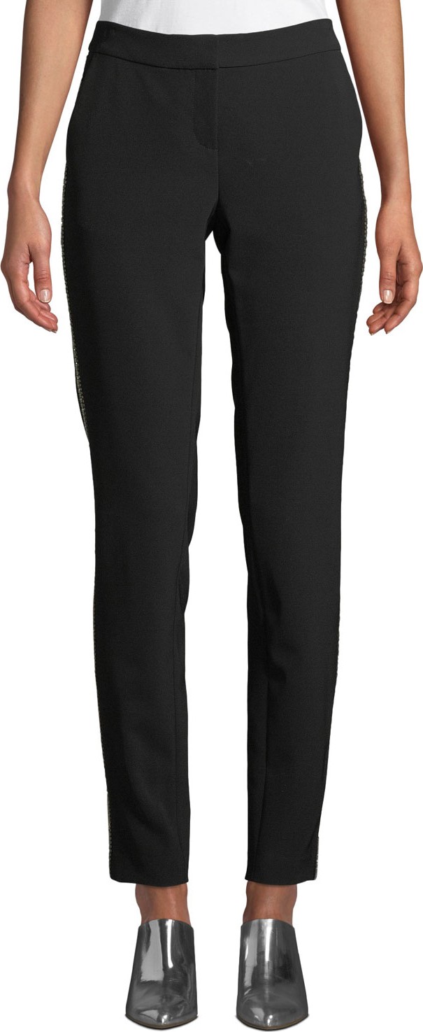 Lafayette 148 New York Manhattan Sleek Tech Cloth Pants with Beaded Seam