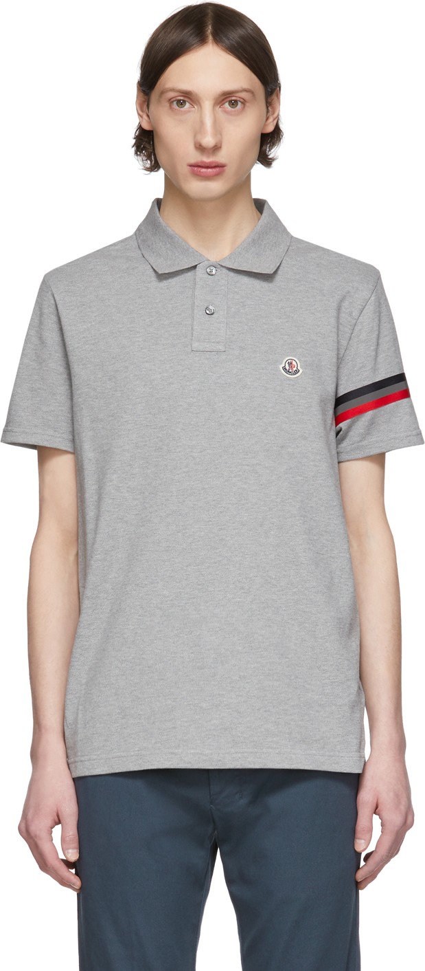 Moncler Grey Striped Sleeve Polo Moncler Grey Striped Sleeve Polo