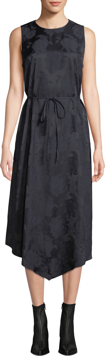 Vince Rose Jacquard Sleeveless Asymmetric Midi Dress
