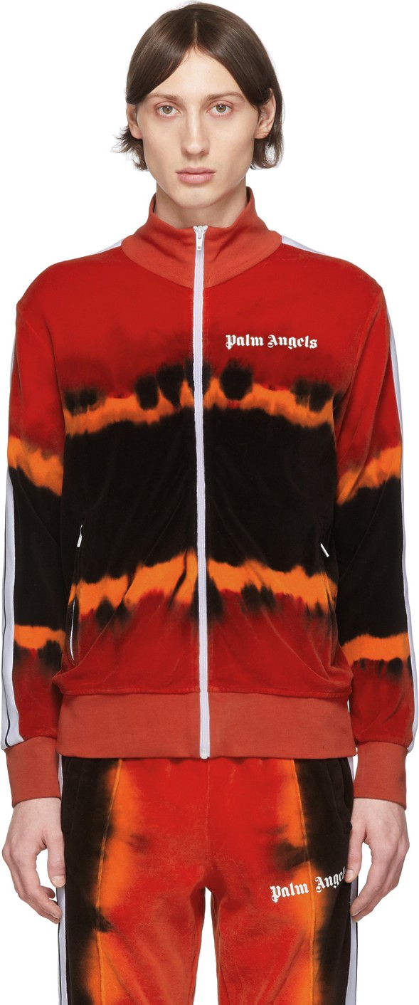 Palm Angels Red & Black Tie-Dye Chenille Track Jacket