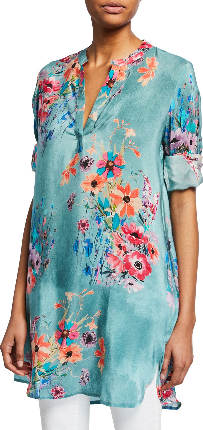 Tolani Skylar Floral-Print V-Neck Long-Sleeve Tunic